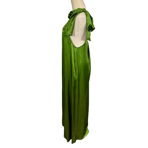 Free People Soa Tie One Shoulder Silky Maxi Dress Gown in Emerald Green - Picture 6 of 11